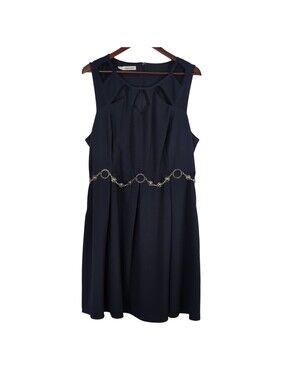 Maurices Preppy Blue Sleeveless Cutout Dress Size 2 Metallic Chain Waist Accents